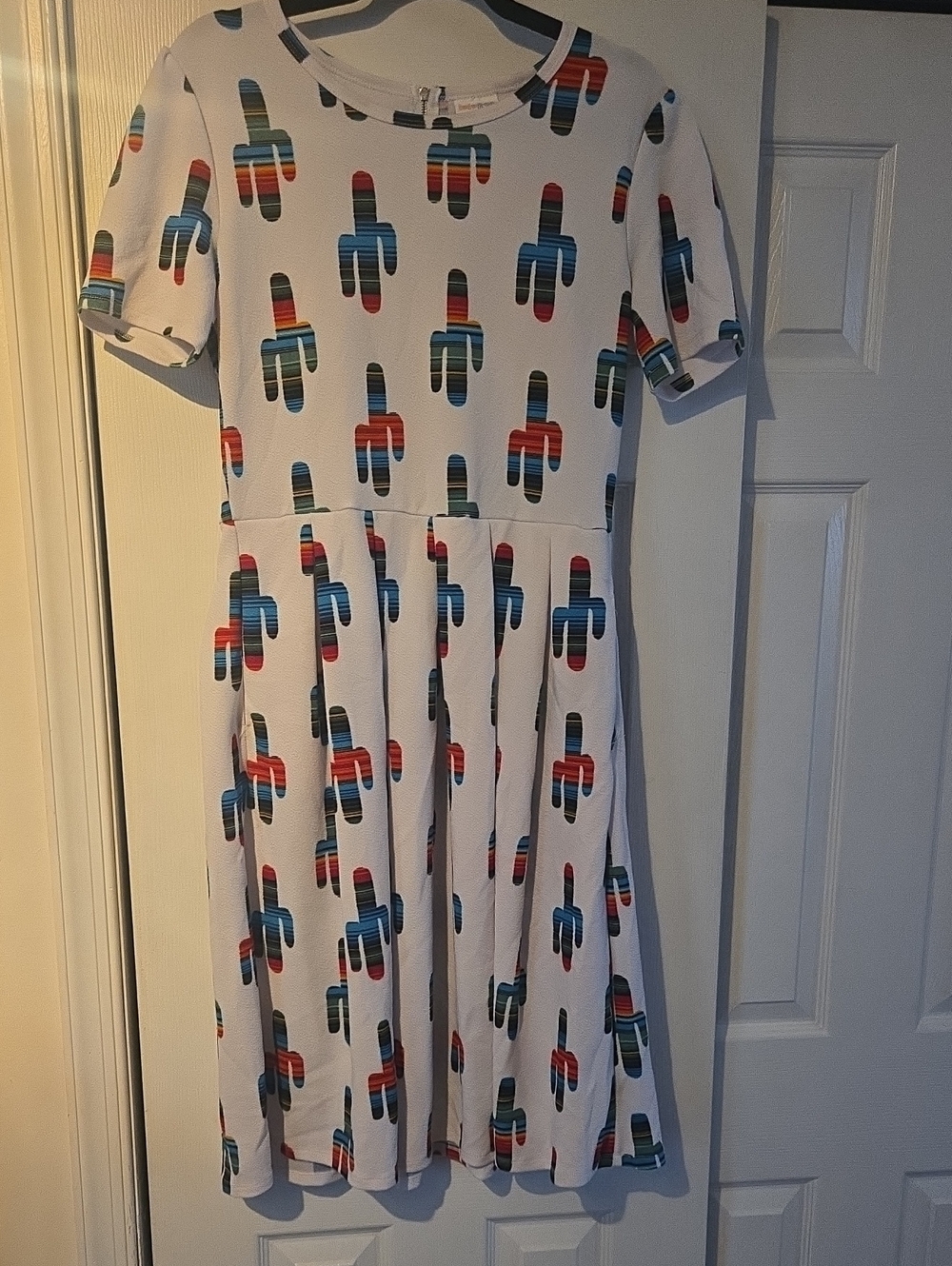 Women's White Cactus Print Skater Dress